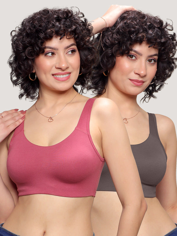 K LINGERIE Daisey Women's Flexible Fit Medium Impact Sports Bra for Light Workouts-L.WINE GREY