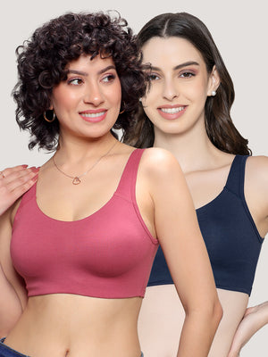 K LINGERIE Daisey Women's Flexible Fit Medium Impact Sports Bra for Light Workouts-L.WINE NAVY BLUE