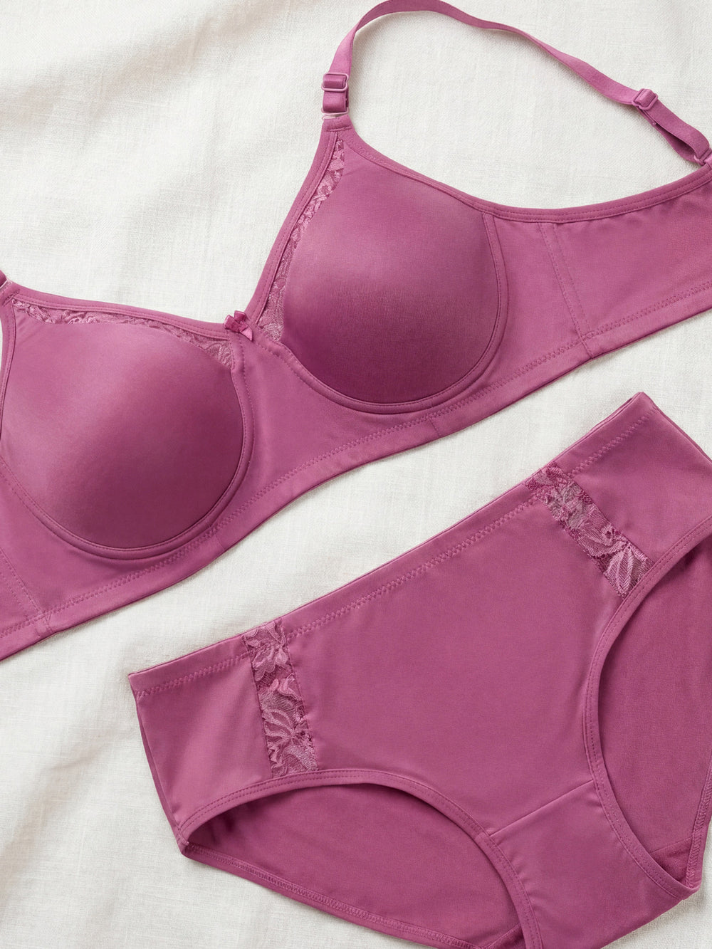 Kalyani Nyra Minimalistic Lace Medium Coverage Wirefree Support Padded Bra Panty Set | L.Wine