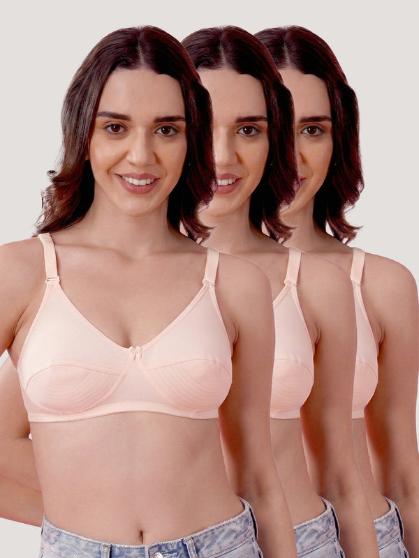 Pranika Non Padded Seamed Everyday Bra | Pack of 3 L.PEACH L.PEACH L.PEACH