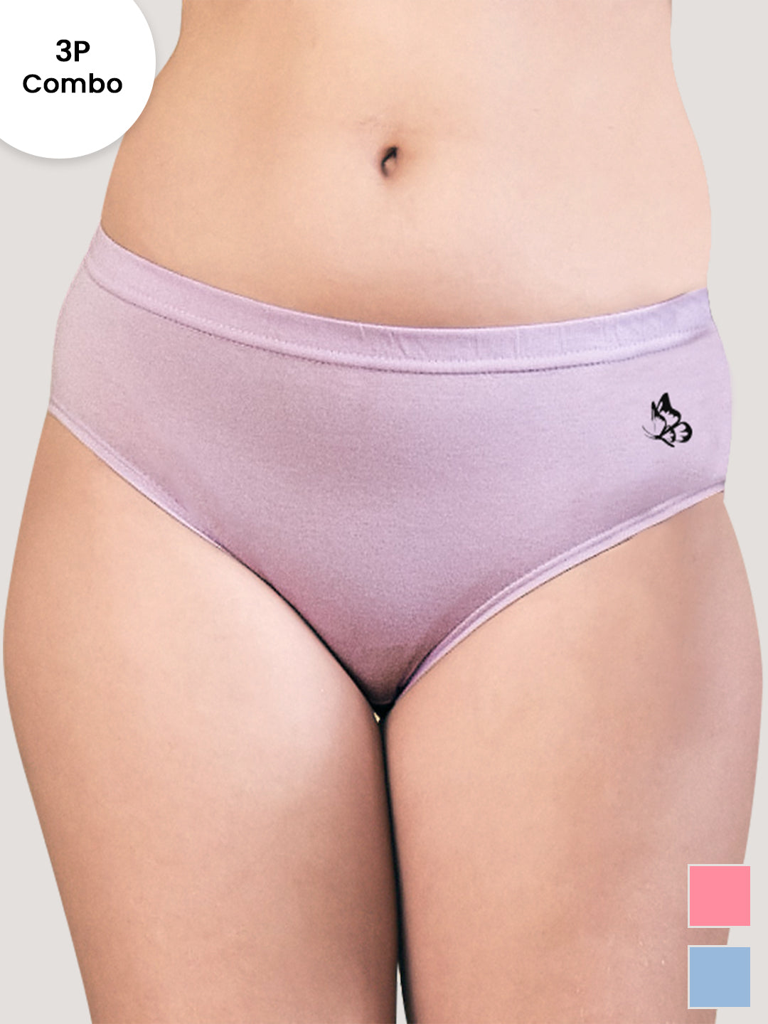 Eve Mid Waist Multicolor Hipster Panties | Pack of 3-LAVENDER P.ROSE S.BLUE