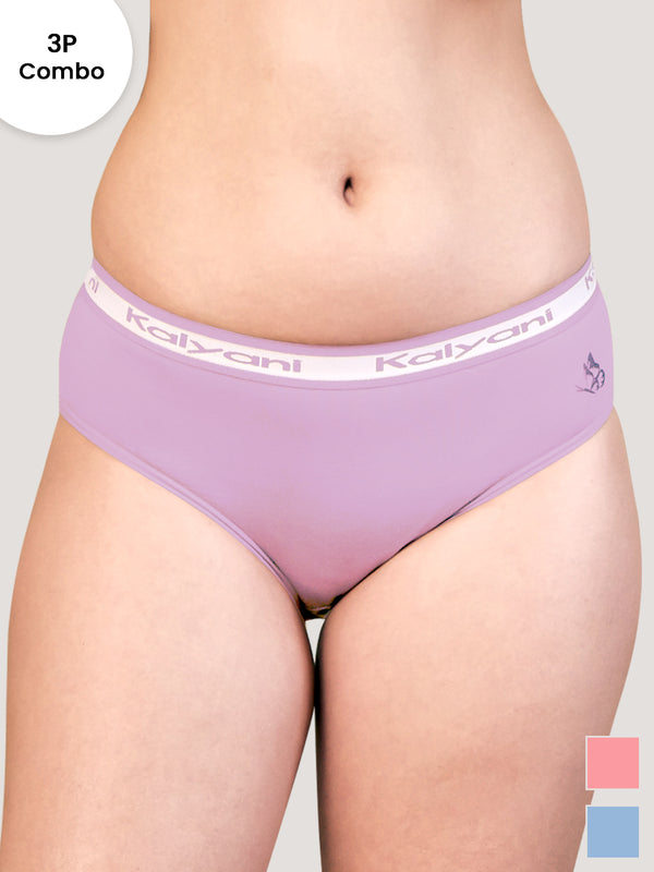 Jazzie Mid Waist Hipster Underwear | Pack of 3-LAVENDER P.ROSE S.BLUE