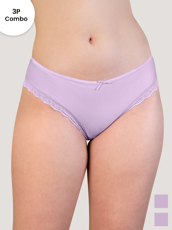 Becca Low Waist Lace Bikini Panties | Pack of 3-LAVENDER LAVENDER LAVENDER