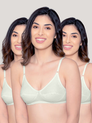 Elin Non Padded Dot Printed Cotton Everyday Bra | Pack of 3-LEMON LEMON LEMON