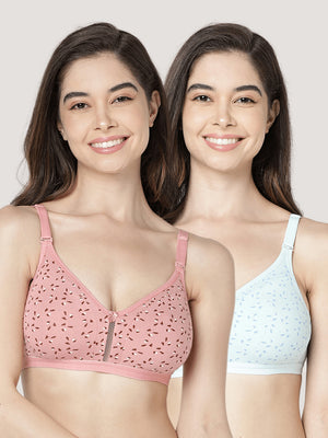Kalyani LM98001 Elegant Front Double Layered Cups Non Padded Seamless Printed Bras | Pack of 2 | Colors & Prints May Vary