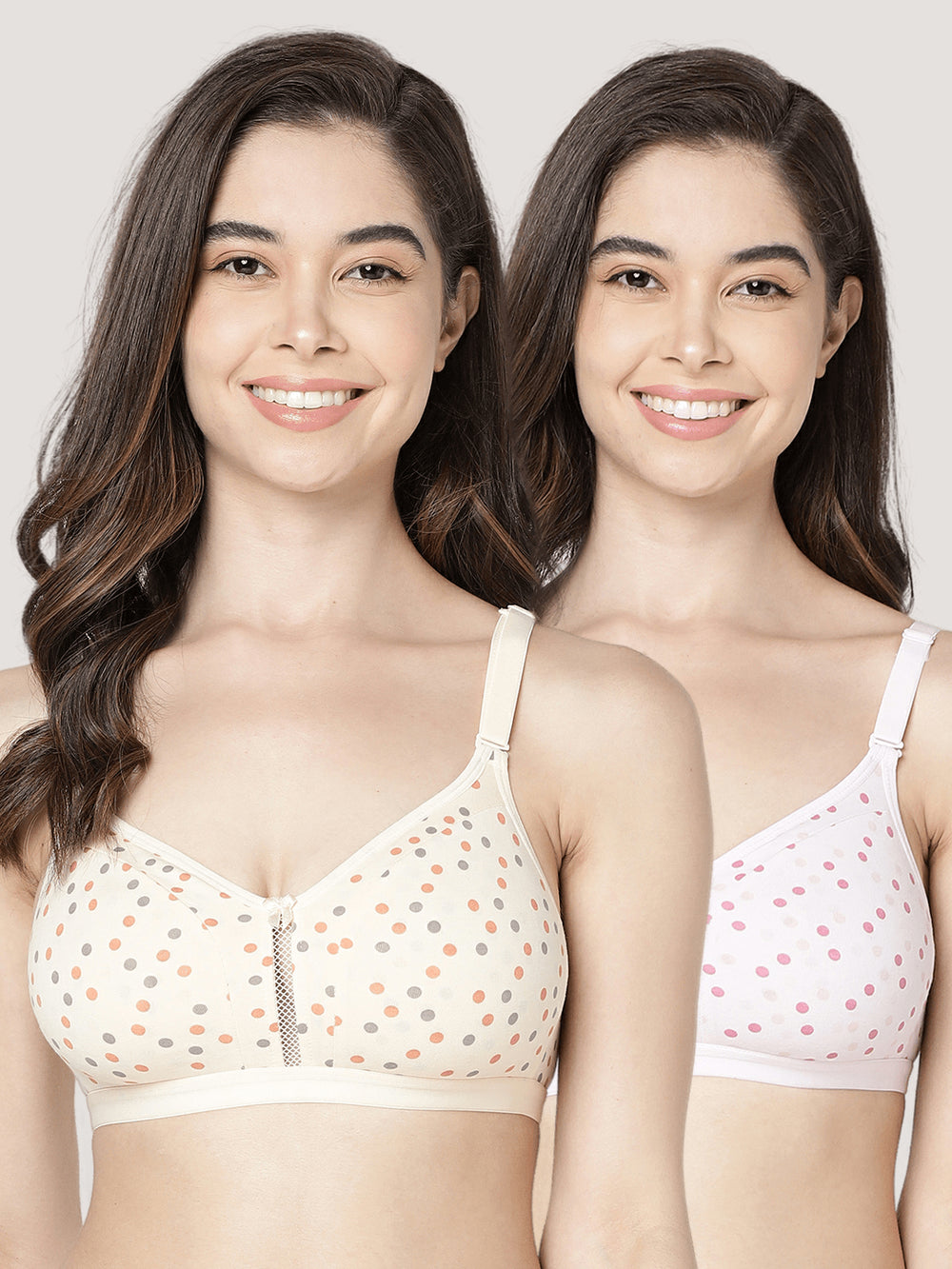 Kalyani LM98003 Elegant Front Double Layered Cups Non Padded Seamless Printed Bras | Pack of 2 | Colors & Prints May Vary