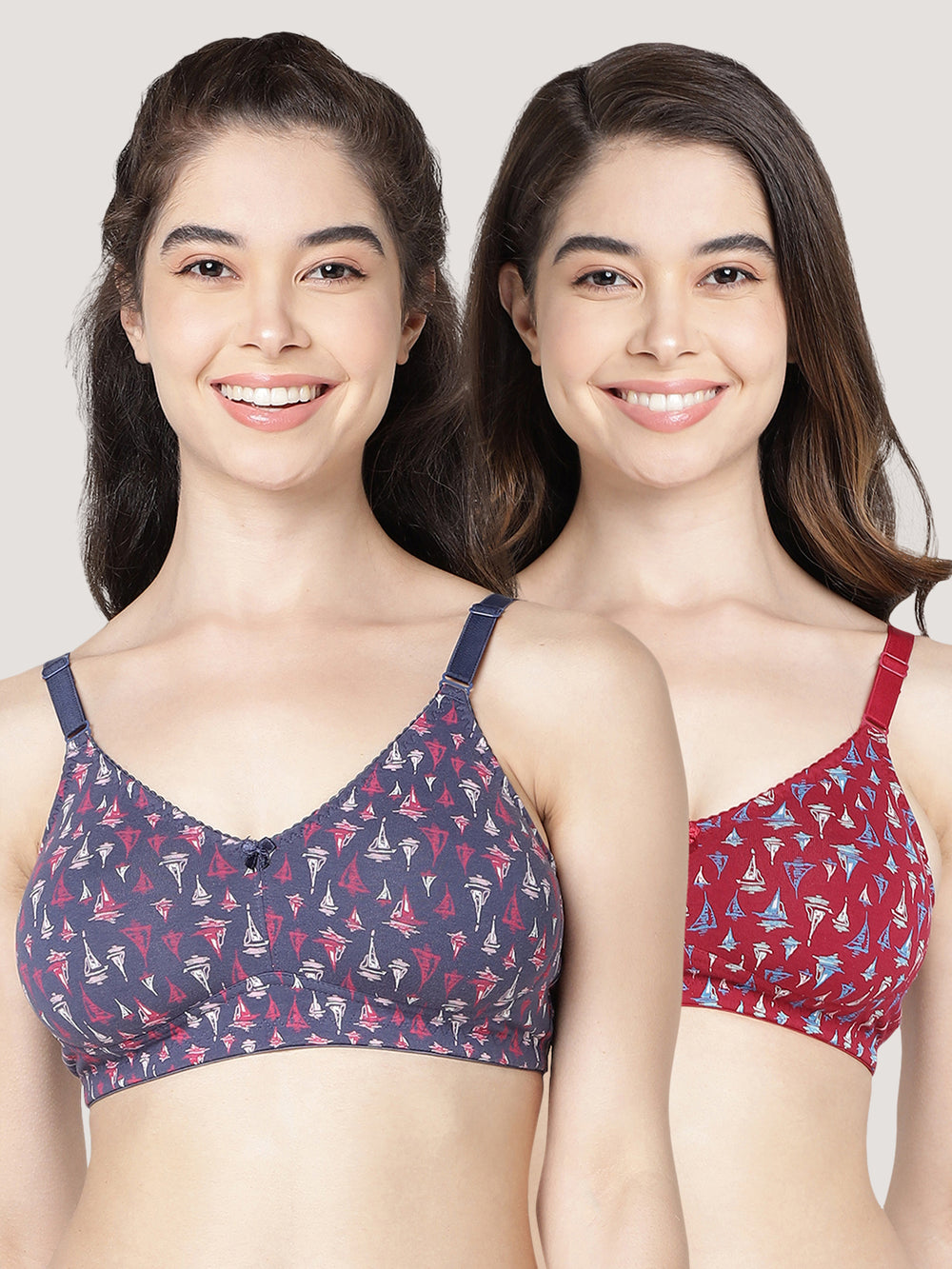 Kalyani LM99001 Seamless Non Padded Cups Everyday Printed Bras | Pack of 2 | Colors & Prints May Vary