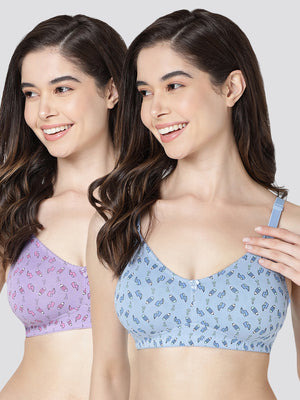Kalyani LM99002 Seamless Non Padded Cups Everyday Printed Bras | Pack of 2 | Colors & Prints May Vary