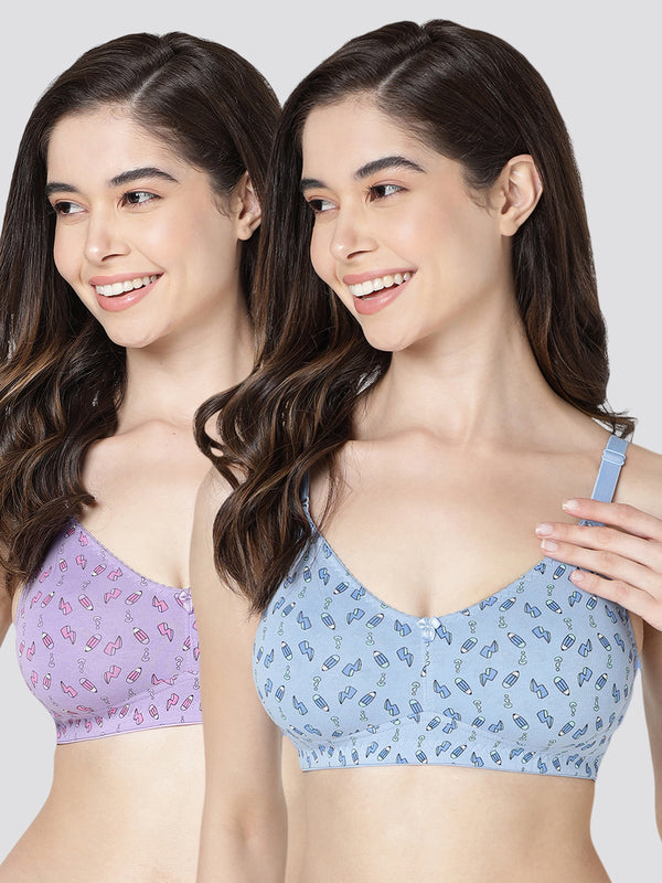 Kalyani LM99002 Seamless Non Padded Cups Everyday Printed Bras | Pack of 2 | Colors & Prints May Vary