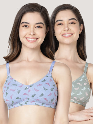 Kalyani LM99003 Seamless Non Padded Cups Everyday Printed Bras | Pack of 2 | Colors & Prints May Vary
