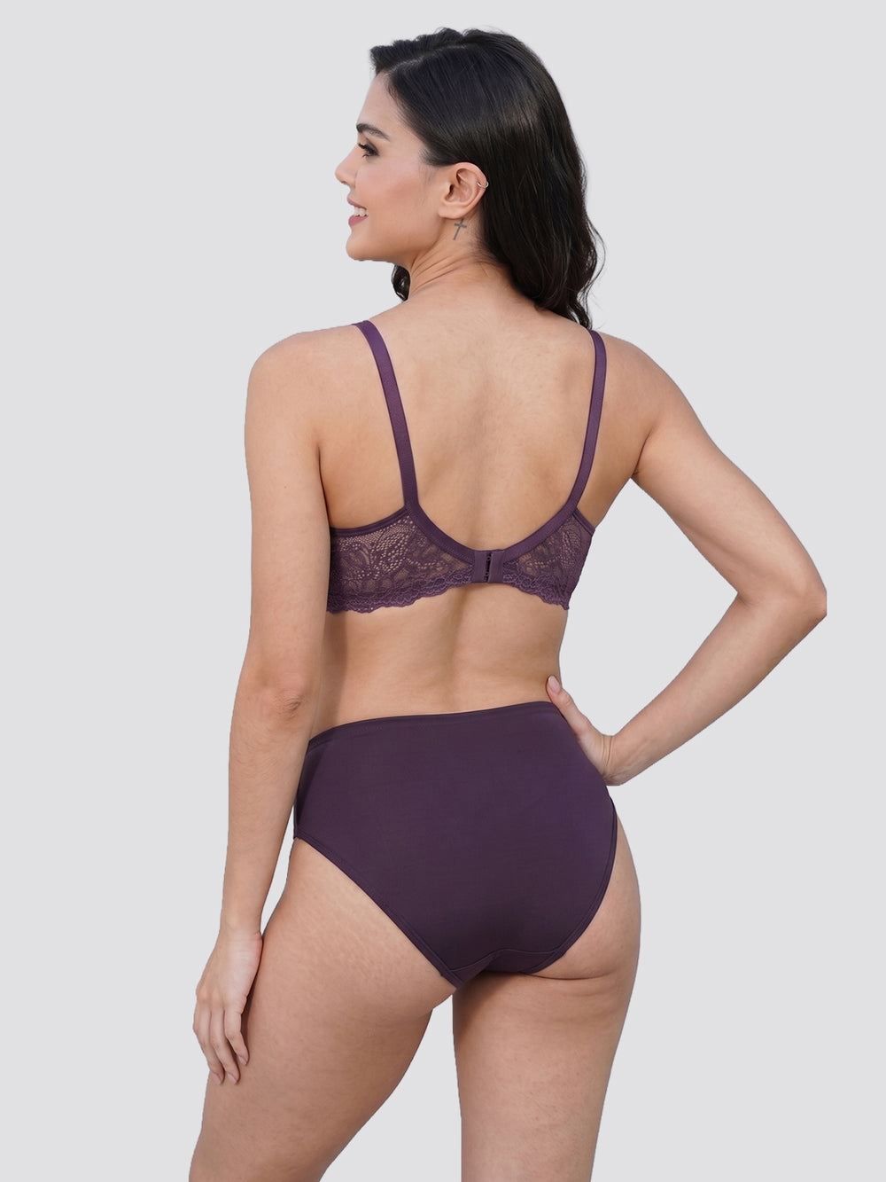 Kalyani Lyla Bridal Lace Lingerie Set with Wirefree Seamless Padded Cups | Dark Violet