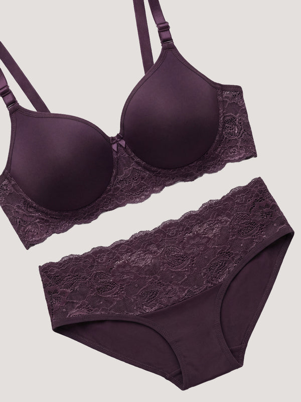 Kalyani Lyla Bridal Lace Lingerie Set with Wirefree Seamless Padded Cups | Dark Violet