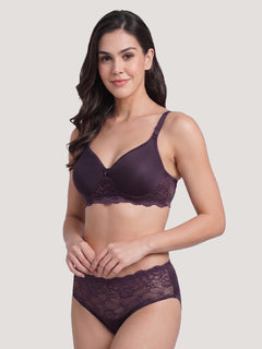 Kalyani Lyla Bridal Lace Lingerie Set with Wirefree Seamless Padded Cups | Dark Violet