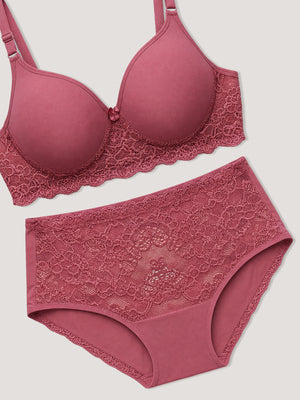 Kalyani Lyla Bridal Lace Lingerie Set with Wirefree Seamless Padded Cups | Dusty Rose