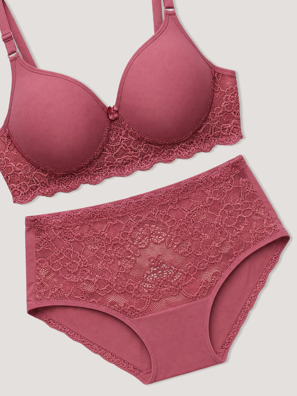 Kalyani Lyla Bridal Lace Lingerie Set with Wirefree Seamless Padded Cups | Dusty Rose