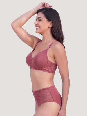 Kalyani Lyla Bridal Lace Lingerie Set with Wirefree Seamless Padded Cups | Dusty Rose