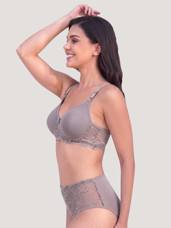 Kalyani Lyla Bridal Lace Lingerie Set with Wirefree Seamless Padded Cups | Mocha