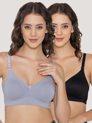 Kalyani Elvira Everyday Support Seamless Non Padded T-Shirt Bras | Pack of 2 | M.BLUE BLACK