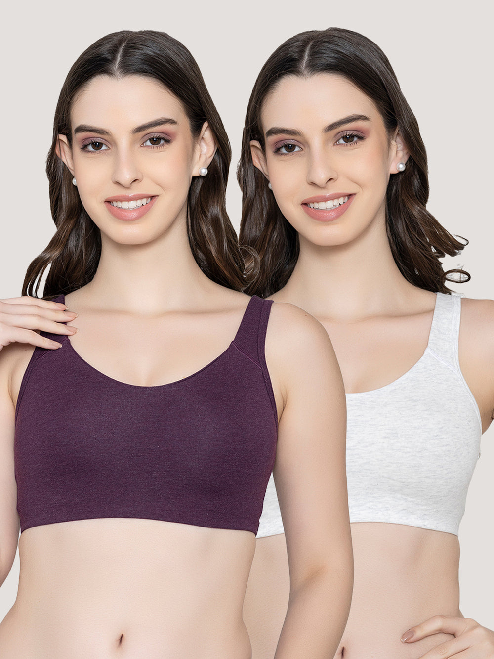 K LINGERIE Daisey Women's Flexible Fit Medium Impact Sports Bra for Light Workouts-M.BURGUNDY M.WHITE