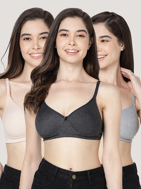 Kalyani Emily Seamless Light Padded Cups Multiway Straps Everyday Bra | Pack of 3