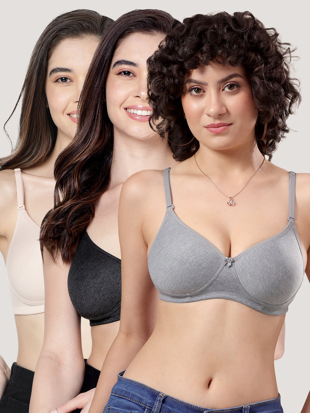 Emily Lightly Padded Multiway Everyday Bra | Pack of 3-M.GREY M.BLACK L.NUDE