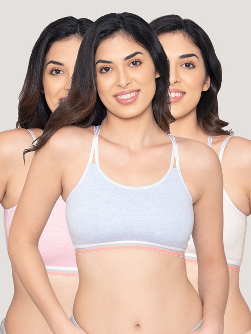 Kalyani Candy Full Coverage Non Wired Cups Criss-Cross Back Teenager Bra | Pack of 3