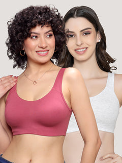 K LINGERIE Daisey Women's Flexible Fit Medium Impact Sports Bra for Light Workouts-M.WHITE L.WINE