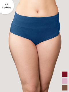 ISAC High Waist Tummy Control Panties for Woman | Pack of 4-MRN BLE BRW MV