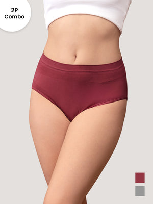 Kavya Women’s High Rise Full Coverage Knitted Hipster Panties | Pack of 2 | MAROON GREY