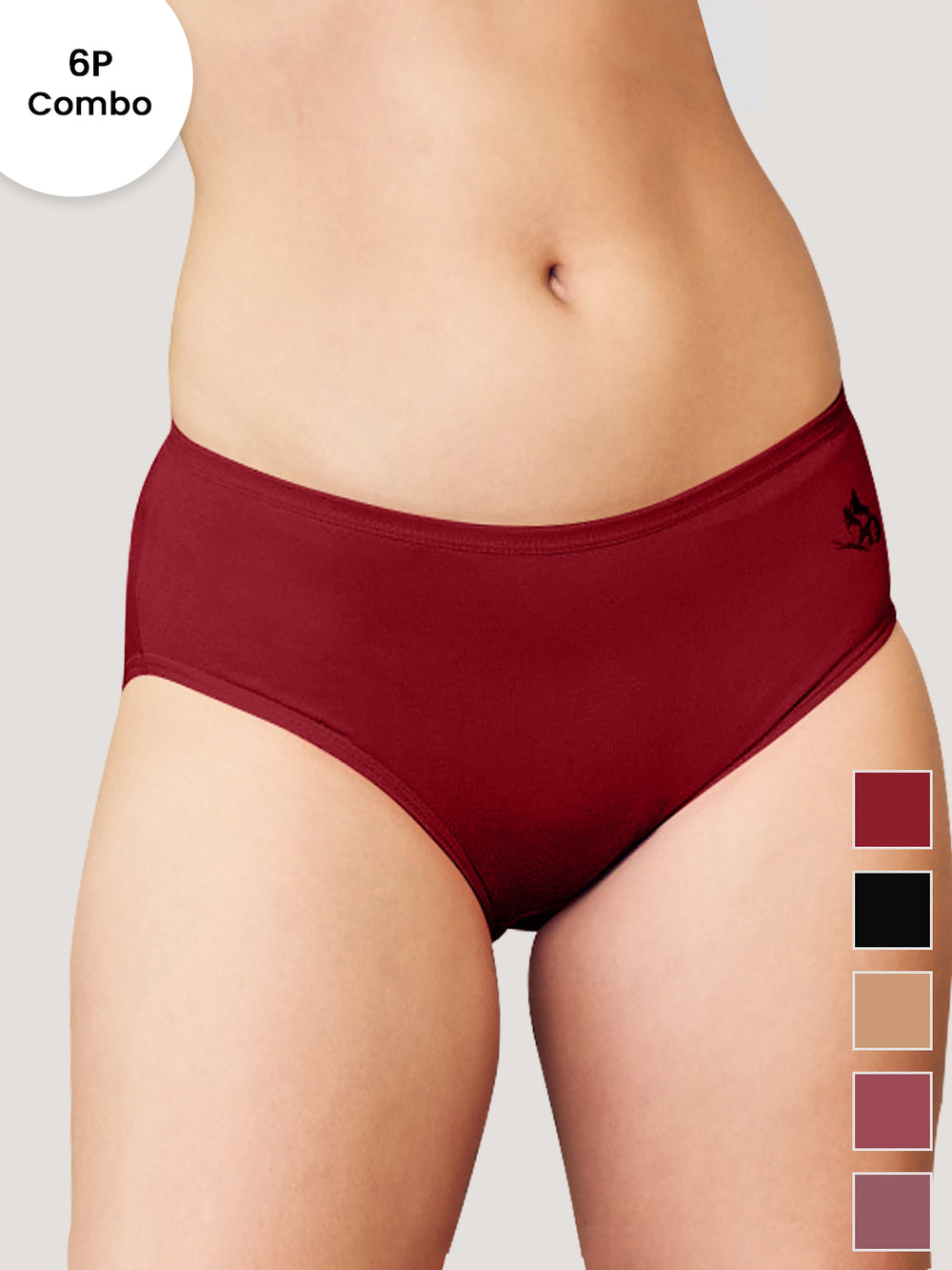 Vami Medium Coverage Cotton Lycra Panties for Girls | Pack of 6-MRN MRN BLK ND RST ORS