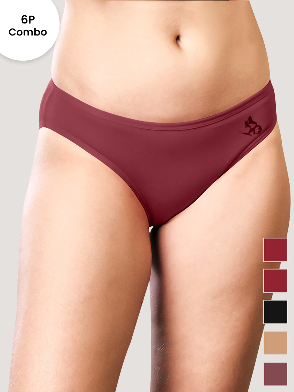 Reeva Women's Cotton Lycra Seamless Bikini Panty | Pack of 6-MRN MRN BLK ND RST ORS