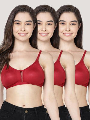 Gloria Full Coverage Double Layered Cups Everyday Bra | Pack of 3-MAROON MAROON MAROON