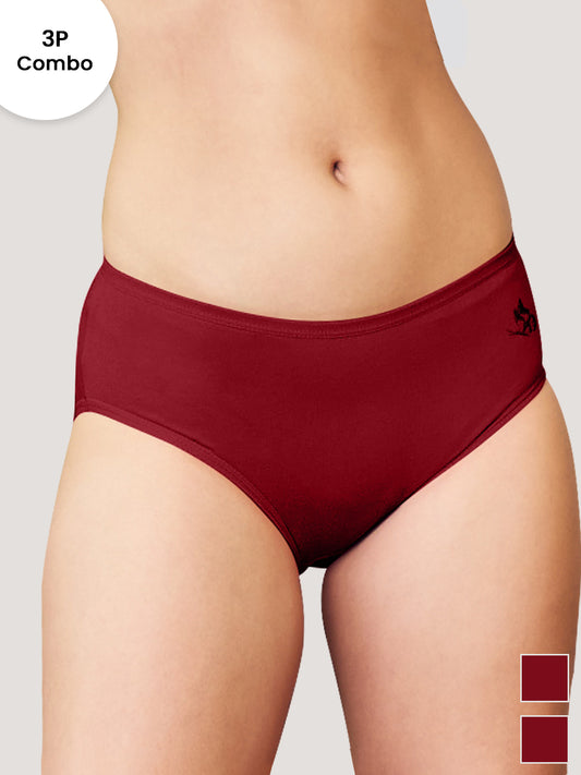 Vami Medium Coverage Panties for Girls | Pack of 3-MAROON MAROON MAROON