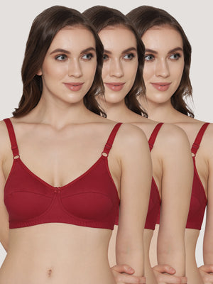 K LINGERIE Manvi Women's Non Padded Wirefree Cotton Everyday Bra-MAROON MAROON MAROON