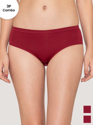 Oliver Mid Waist Hipster Panties | Pack of 3-MAROON MAROON MAROON