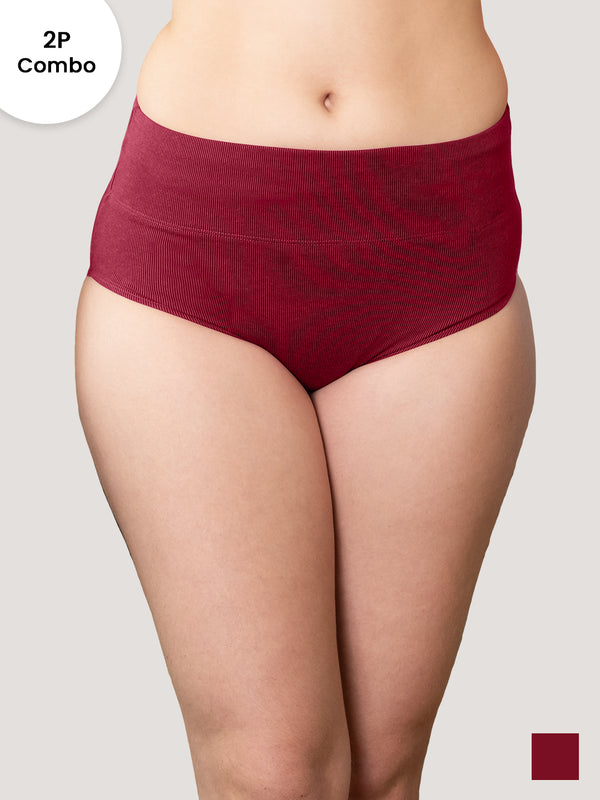 Isac High Waist Panties for Woman | Pack of 2-MAROON MAROON