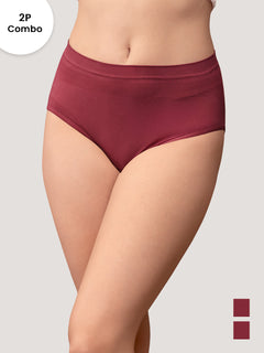 Kavya Women’s High Rise Full Coverage Knitted Hipster Panty with No-Roll Broad Inner Elastic Waistband Pack of 2| MAROON MAROON