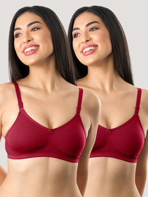 Kalyani's Emma Double Layered Seamless Cups Full Coverage Cotton Bras | Pack of 2 | MAROON MAROON