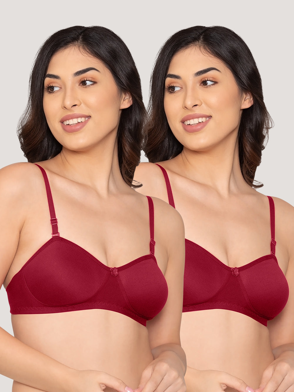 K LINGERIE Roxy Girl's Non Padded Multiway Straps Demi Cup Balconette Bra-MAROON MAROON