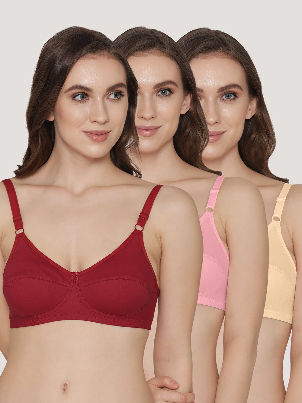 K LINGERIE Manvi Women's Non Padded Wirefree Cotton Everyday Bra-MAROON SKIN PINK