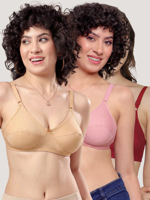 K LINGERIE Manvi Women's Non Padded Wirefree Cotton Everyday Bra-MAROON SKIN PINK