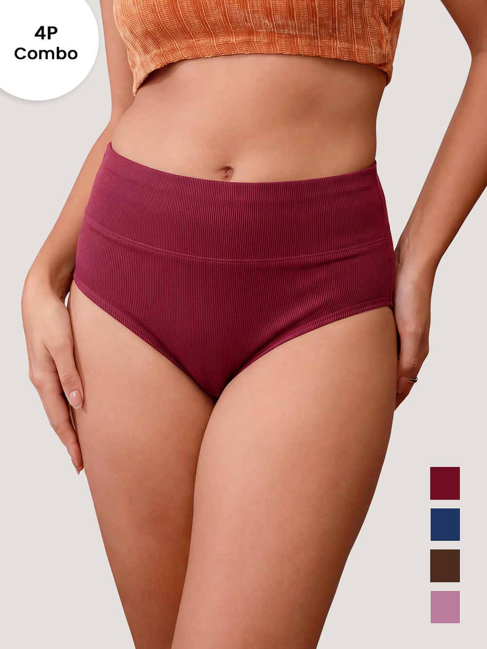 ISAC High Waist Tummy Control Panties for Woman | Pack of 4-MRN BLE BRW MV