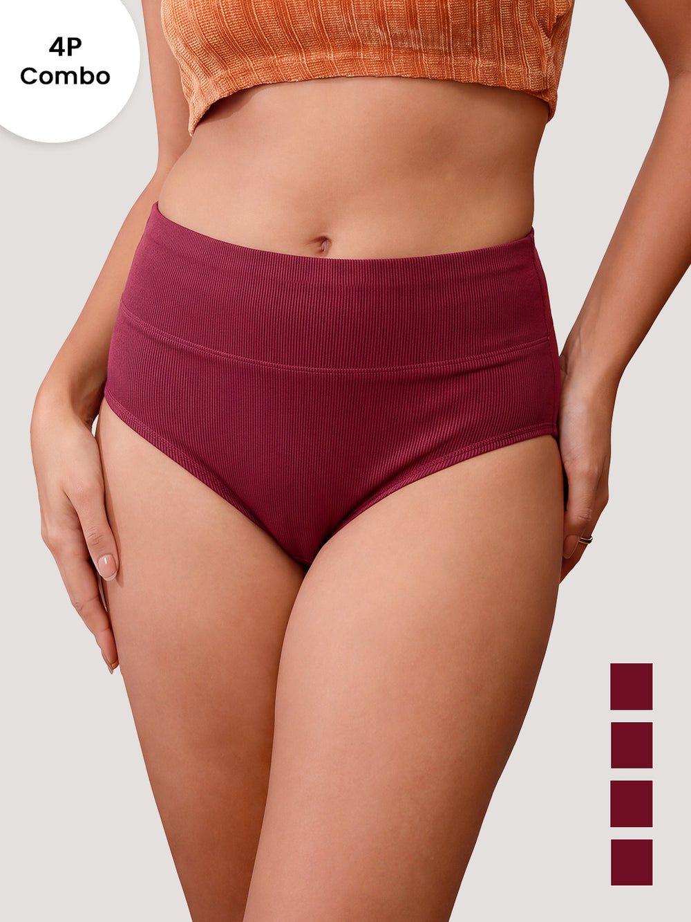 ISAC High Waist Tummy Control Panties for Woman | Pack of 4-MRN MRN MRN MRN