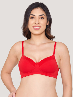 Kalyani Madee Everyday Comfort Elegant Satin Neckline Padded T-Shirt Bras | Pack of 2 | NUDE RED