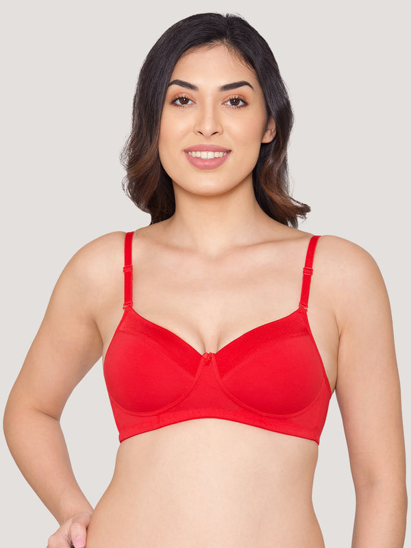 Kalyani Madee Everyday Comfort Elegant Satin Neckline Padded T-Shirt Bras | Pack of 2 | NUDE RED