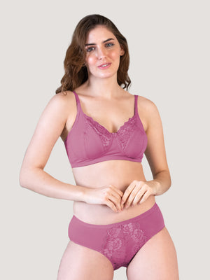 Malini Wirefree Lace Detailing Lingerie Set-BLUSH