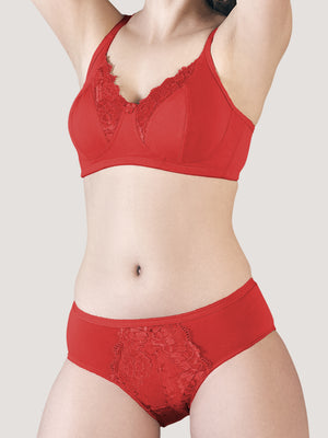 Malini Wirefree Lace Detailing Lingerie Set-RED