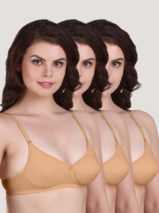 Manjari Heavy Foam Full Coverage Everyday Bra | Pack of 3-CAMEL CAMEL CAMEL