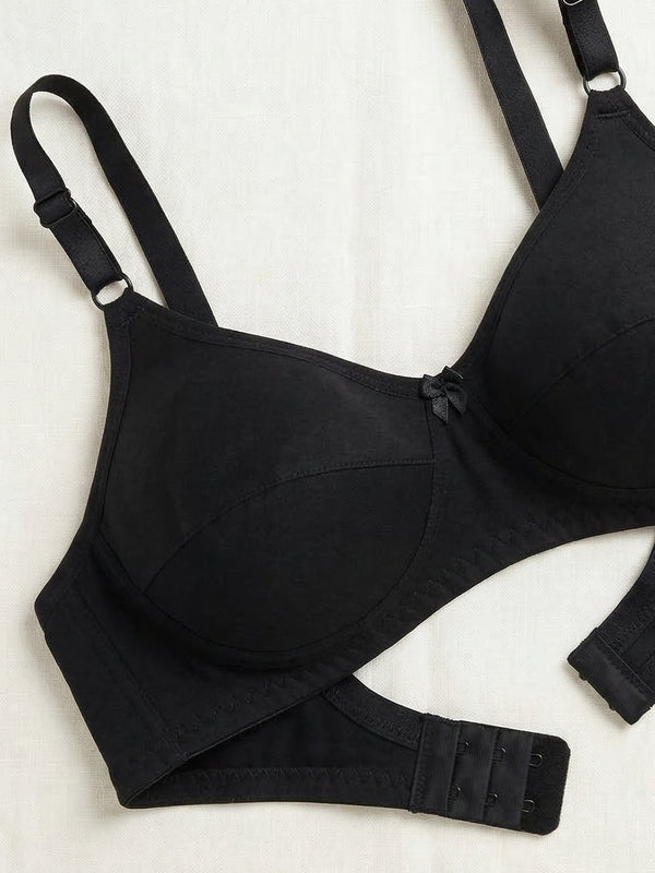 K LINGERIE Manvi Women's Non Padded Wirefree Cotton Everyday Bra-BLACK BLACK BLACK