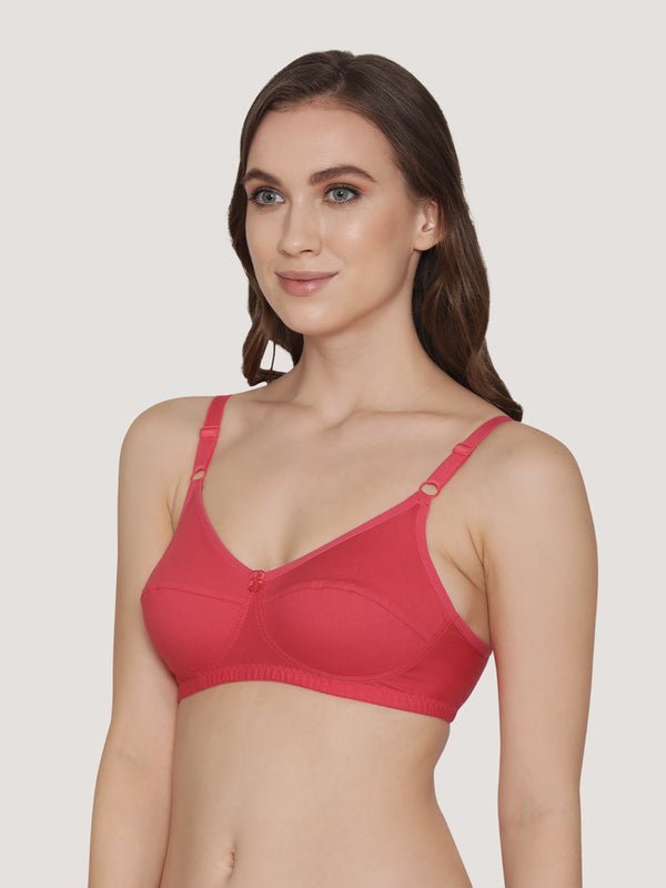 Manvi Non Padded Cotton Everyday Bra-HOT PINK